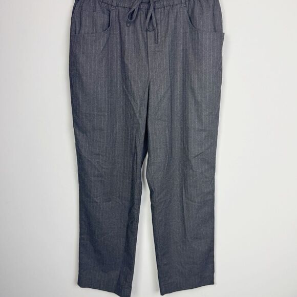 ZARA | Drawstring Waist Gray Pinstripe Print Pants Women’s Size 10 - Picture 1 of 9